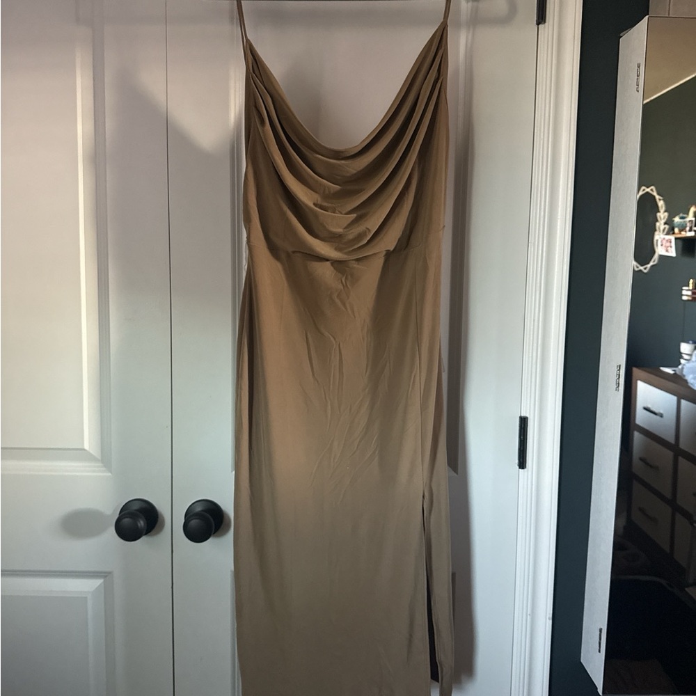 Elegant Tan Draped Women's Dress